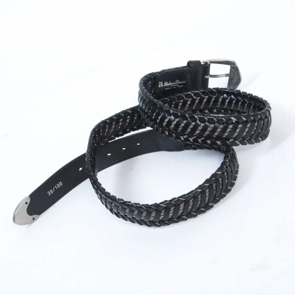 Vintage Y2K Stefano Piazza Italy Western Leather Black Braided Belt Mens Size 38